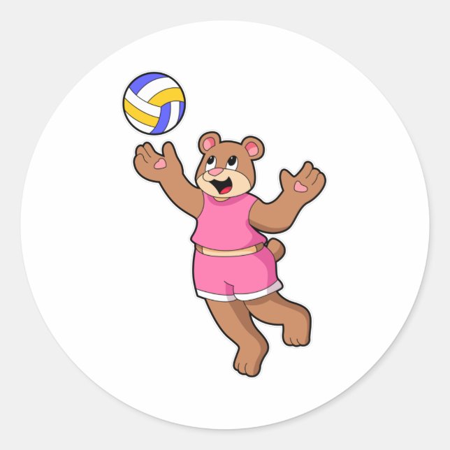 Bear at Volleyball Sports Classic Round Sticker (Front)