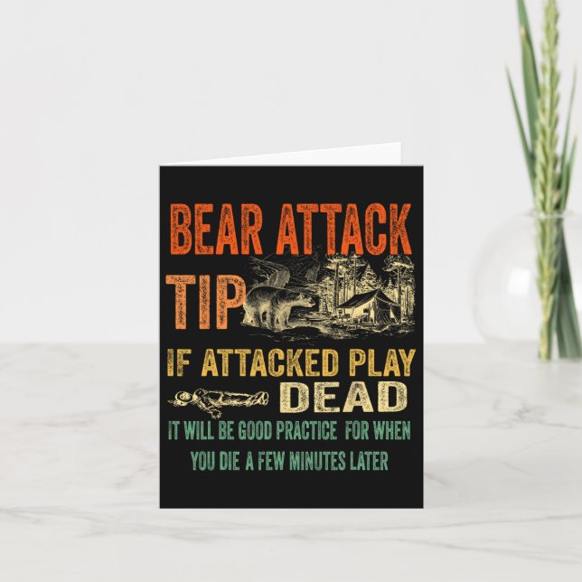Bear Attack Tip Funny Camping Sarcastic Hiking Tee Card (Front)