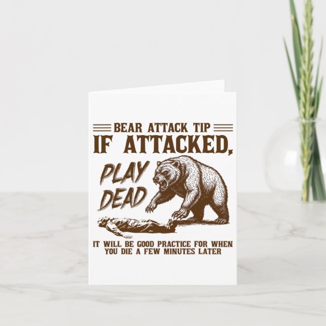 Bear Attack Tip Play Dead Funny Camping Hiking Mou Card (Front)