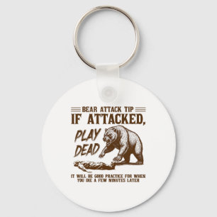 Bear Attack Tip Play Dead Funny Camping Hiking Mou Keychain