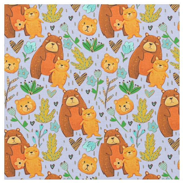 Bear & Baby Bear Cub Fabric (Close Up)
