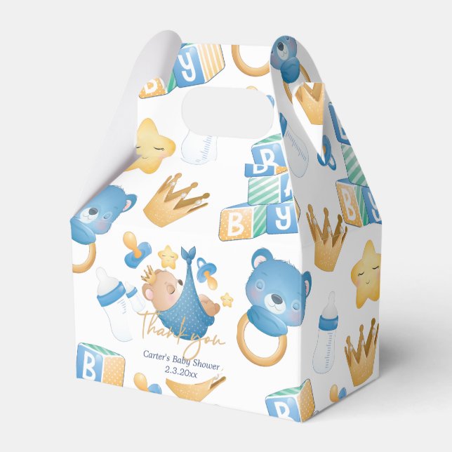Bear Baby Boy Pastel Personalized Baby Shower Favor Box (Front Side)