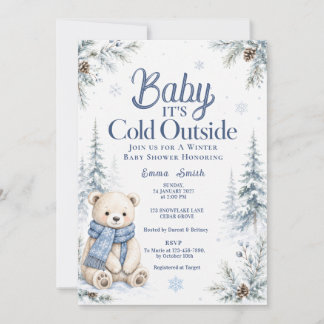Bear Baby Its Cold Outside Snow Winter Baby Shower Invitation