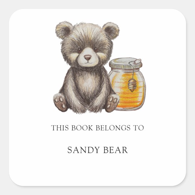 Bear - Baby Shower bookplate Square Sticker (Front)