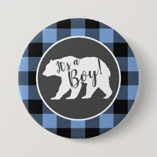 Bear Baby Shower Boy Blue 3 Inch Round Button