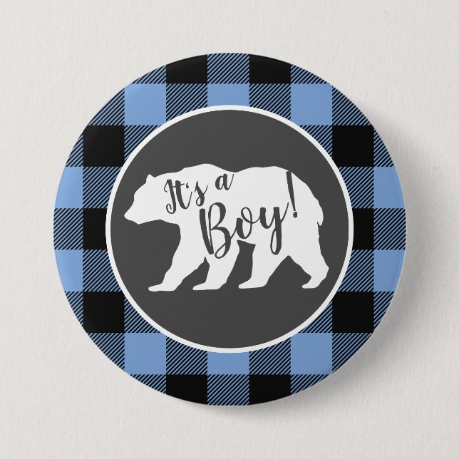 Bear Baby Shower Boy Blue 3 Inch Round Button (Front)