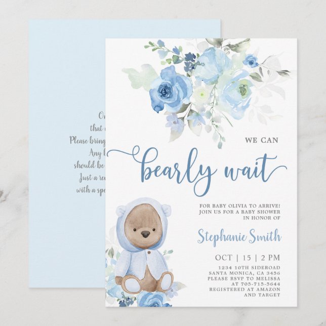 Bear Baby Shower Boy Invitation (Front/Back)