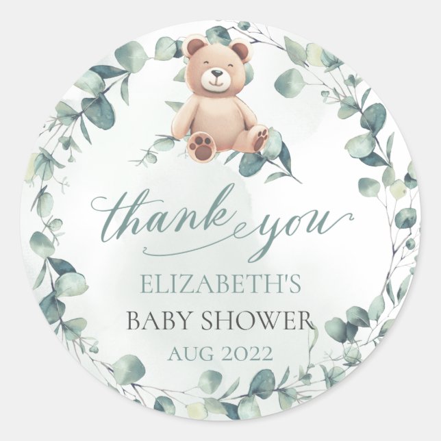 Bear Baby Shower Classic Round Sticker (Front)