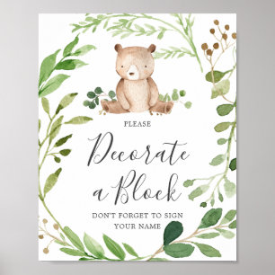 Bear Baby Shower Decorate A Block Sign