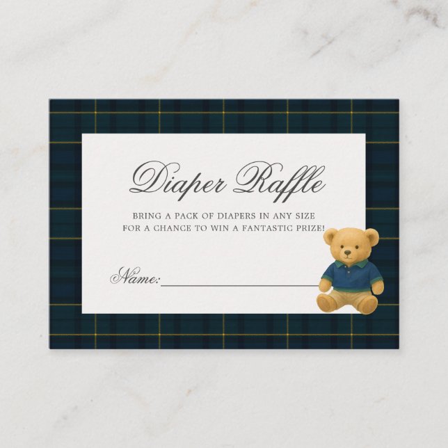Bear Baby Shower Diaper Raffle Enclosure Card (Front)