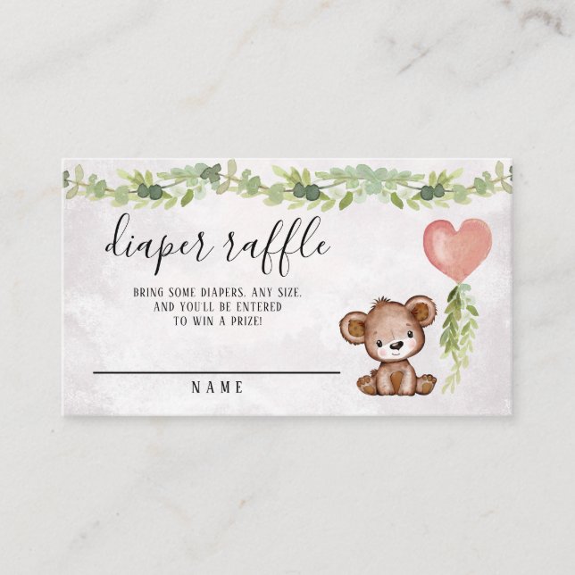Bear Baby Shower Diaper Raffle Ticket Enclosure Card (Front)