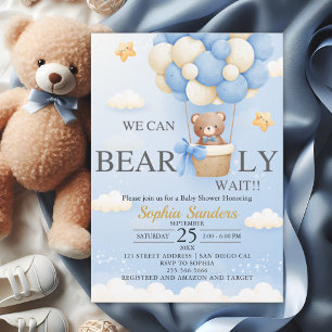 Bear Baby Shower for Boy We Can Bearly wait Invitation