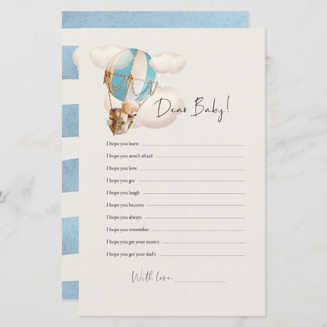 Bear Baby Shower Game - Dear Baby Wishes (Front/Back)
