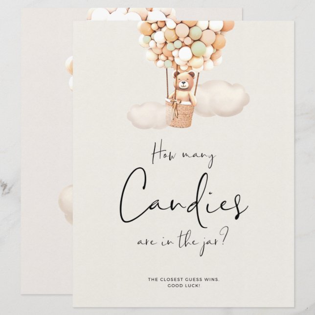 Bear Baby Shower Game - How Many Candies In Jar (Front/Back)