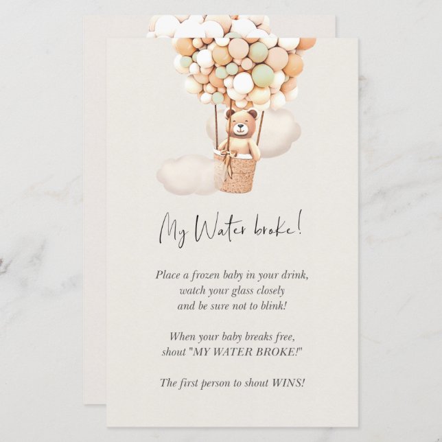 Bear Baby Shower Game - My Water Broke! (Front/Back)