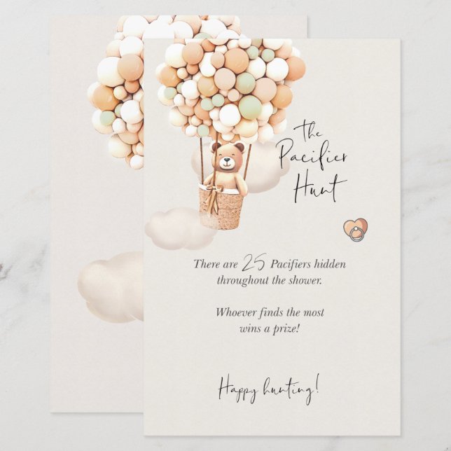 Bear Baby Shower Game - The Pacifier Hunt (Front/Back)