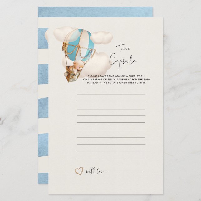 Bear Baby Shower Game - Time Capsule (Front/Back)