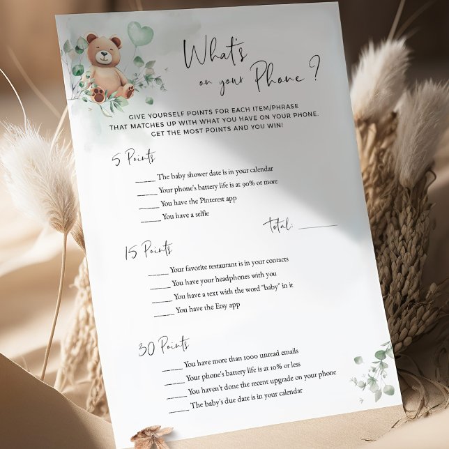 Bear Baby Shower Game - What's On Your Phone (Creator Uploaded)