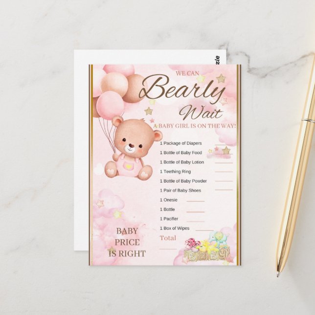 Bear Baby Shower Girl Game Postcard (Front/Back In Situ)