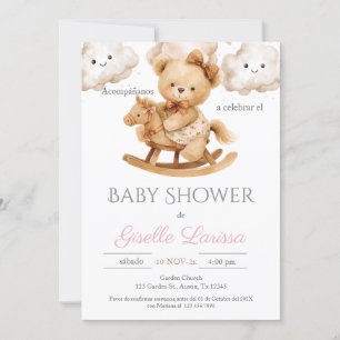 Bear Baby Shower Girl Spanish Invitation