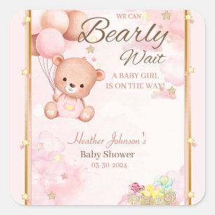 Bear Baby Shower Girl Square Sticker