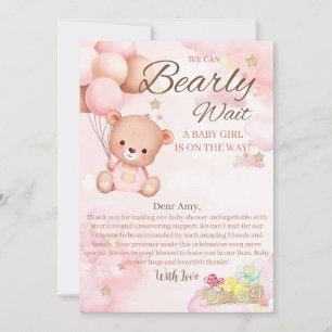 Bear Baby Shower Girl Thank You Card