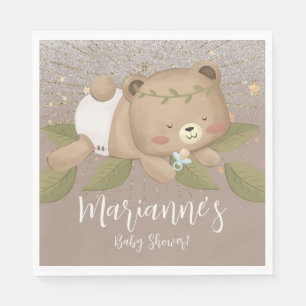  Bear Baby Shower Glitter Bohemian Stars Gold   Napkin
