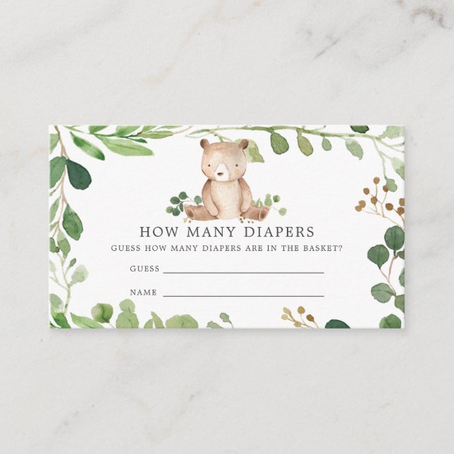 Bear Baby Shower Guess How Many Diapers  Enclosure Card (Front)