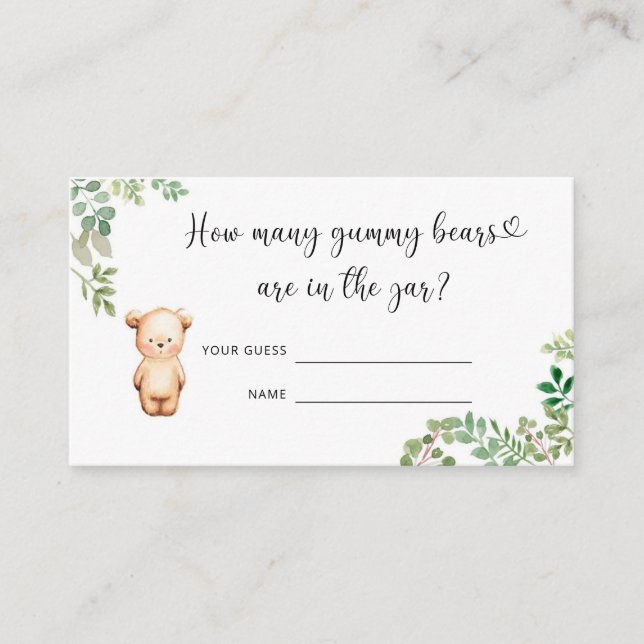Bear baby shower guess how many gummy bears enclosure card (Front)