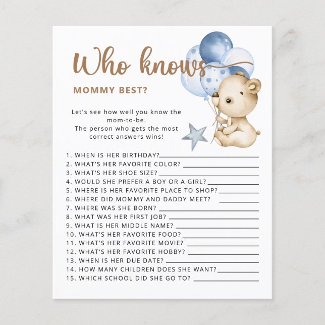 Bear baby shower guess how many teddy bears (Front)