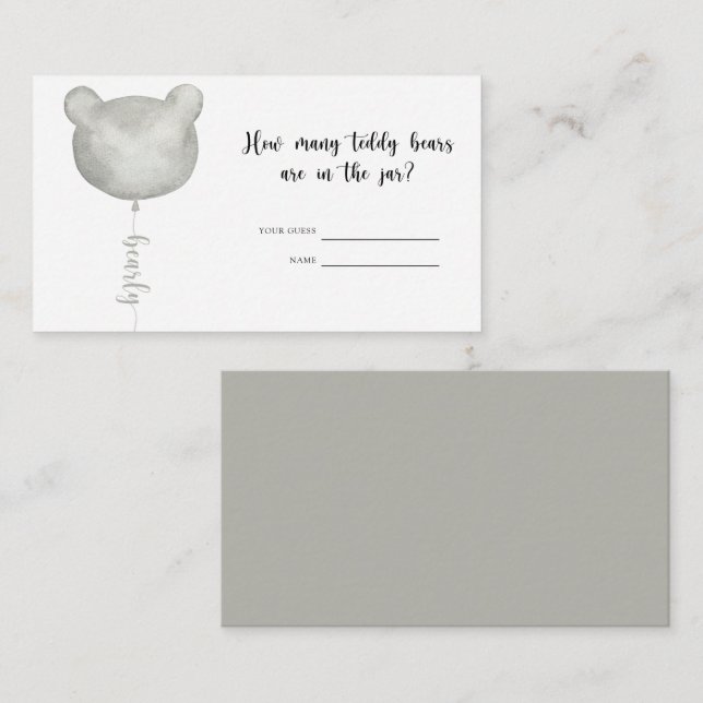 Bear baby shower guess how many teddy bears  enclosure card (Front/Back)