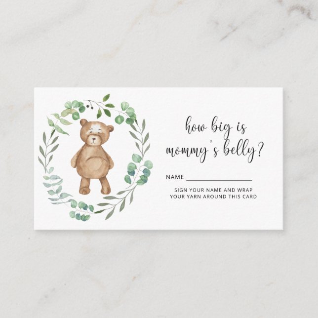 Bear baby shower how big is mommy's belly  enclosure card (Front)