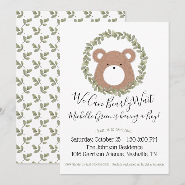 Bear Baby Shower Invitation (Front/Back)