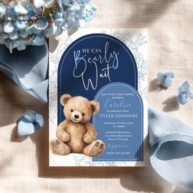 Bear Baby shower Invitation Bleu Balloon (Créateur téléchargé)