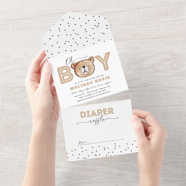 Bear Baby Shower Invitation + Diaper Raffle In One (Tearaway)