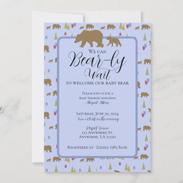 Bear Baby Shower Invitation for Baby Boys (Front)