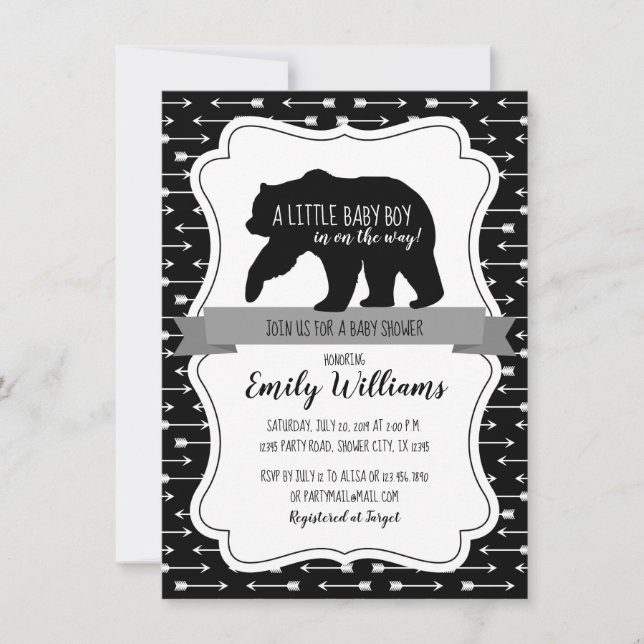Bear baby shower invitation for boys (Front)
