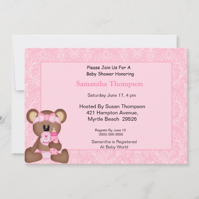 Bear Baby Shower Invitations (Rose) (Devant)