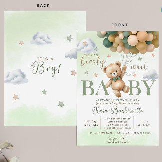 Bear Baby Shower Invite, We Can Bearly Wait Invita Invitation