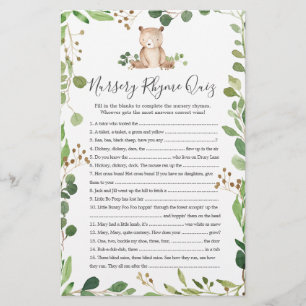 Bear Baby Shower Nursery Rhyme Quiz Game