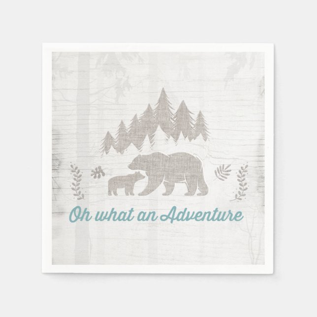 Bear Baby Shower Paper Napkin Boy Adventure Shower (Front)