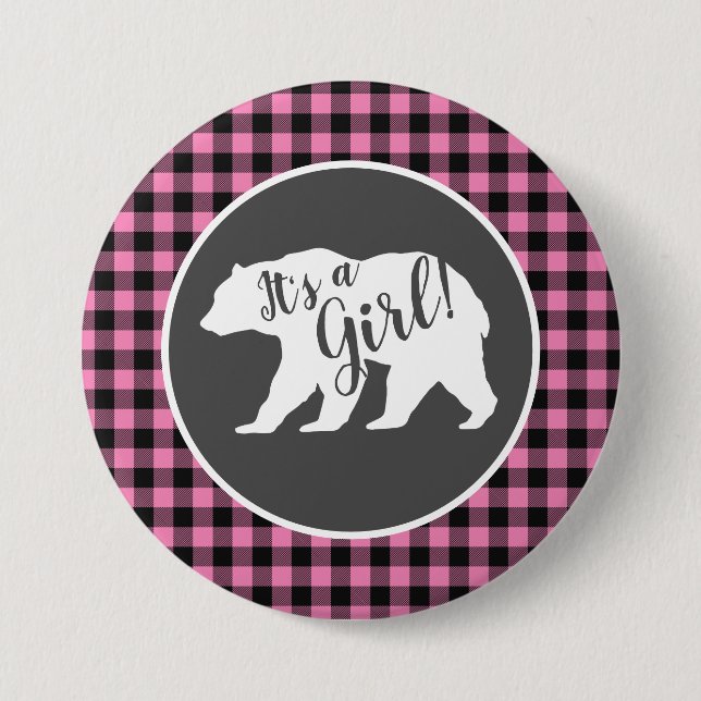 Bear Baby Shower Pink 3 Inch Round Button (Front)
