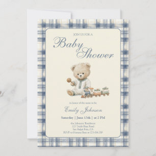 Bear Baby Shower Preppy Boy Plaid Baby Shower Invitation