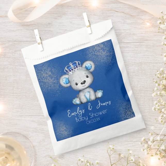 Bear Baby Shower Prince Sparkly Blue Boys Favour Bag (Clipped)