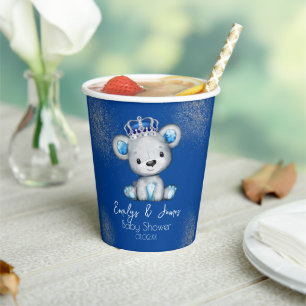 Bear Baby Shower Prince Sparkly Blue Boys Paper Cups
