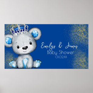 Bear Baby Shower Prince Sparkly Blue Boys Poster
