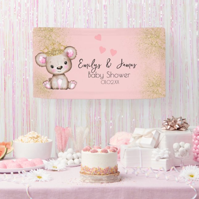 Bear Baby Shower Princess Sparkly Pink Banner (Party)