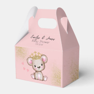 Bear Baby Shower Princess Sparkly Pink Gold Favor Box