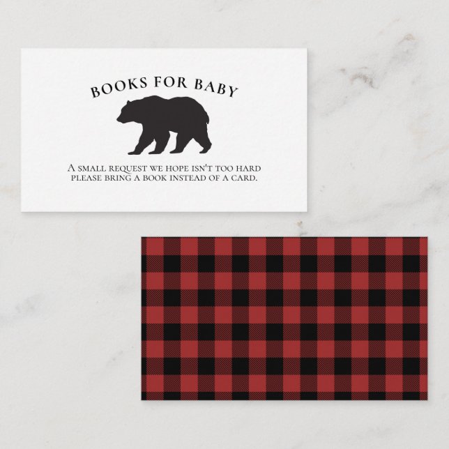 Bear Baby Shower red Plaid Books for Baby Enclosure Card (Front/Back)
