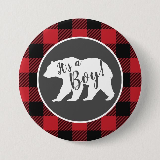 Bear Baby Shower Woodland Lodge 3 Inch Round Button (Front)